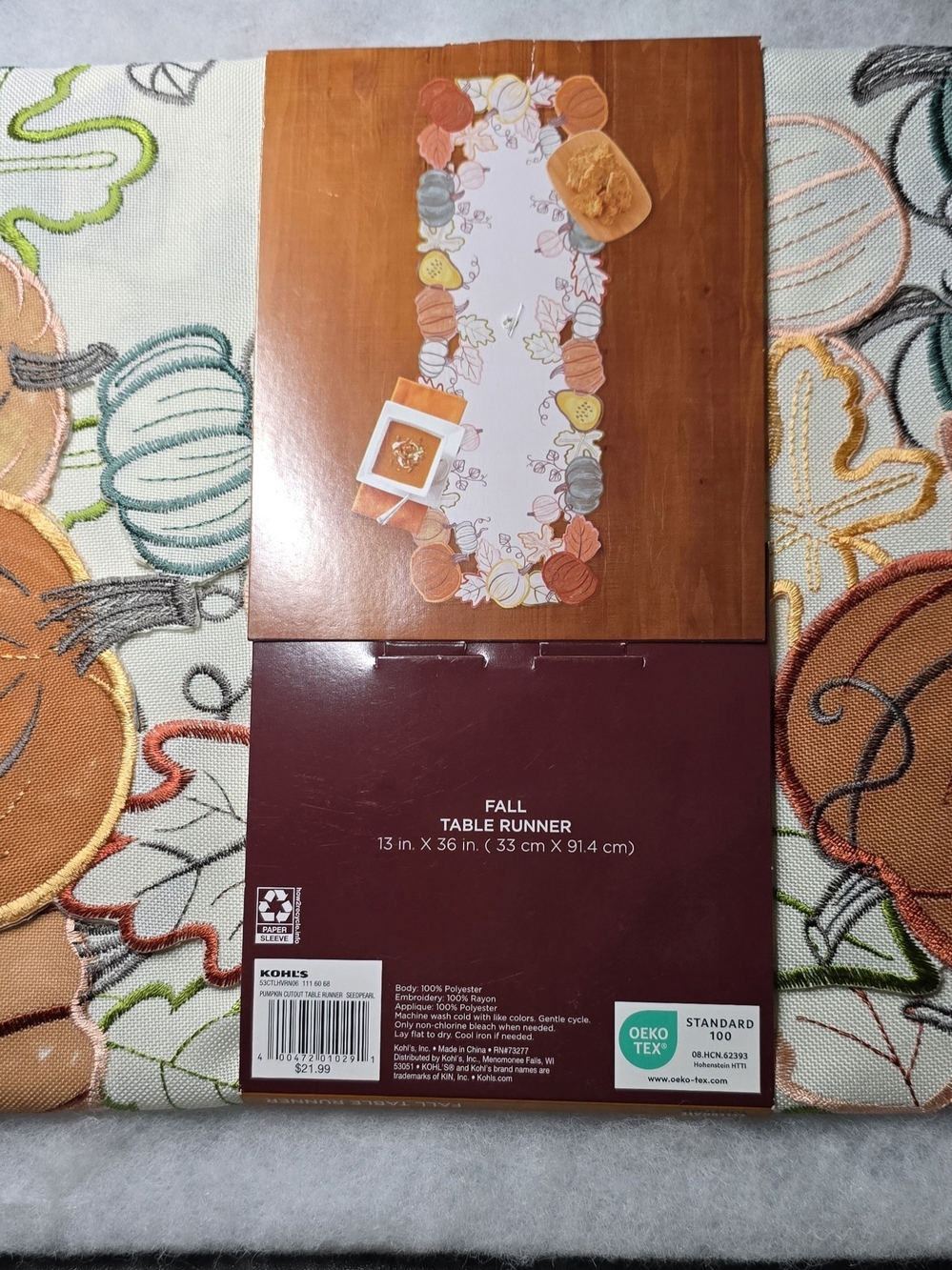 Kohl's Autumn Pumpkin & Leaf Table Runner in Orange, Cream, Green